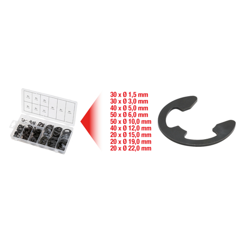 E-Sicherungsringe Sortiment - Ø1,5-22mm, 300 Teile E-Sicherungsringe Sortiment - Ø1,5-22mm, 300 Teile