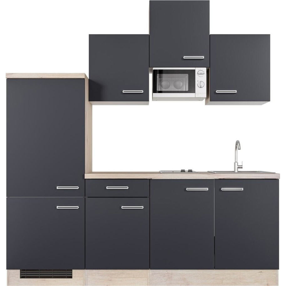 Flex-Well Küchenzeile Santo 210 cm - Anthrazit Matt, Reversibel, Zerlegt - Inklusive Geräte (Variante: 00011451)