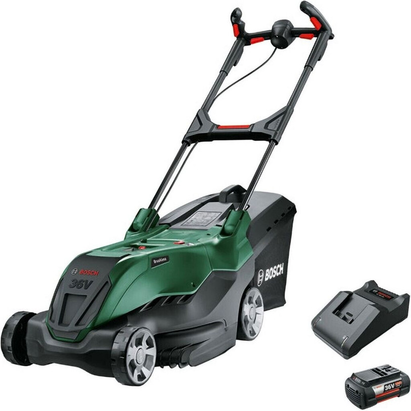 Bosch Advanced Rotak 36V Rasenmäher - 44 cm Schnittbreite, mit 1 Akku (4 Ah) & Ladegerät