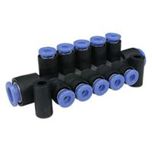 Ventilverteiler mit 2 x Einsteckmontage 6 mm & 3 x Einsteckmontage 6 mm aus PBT