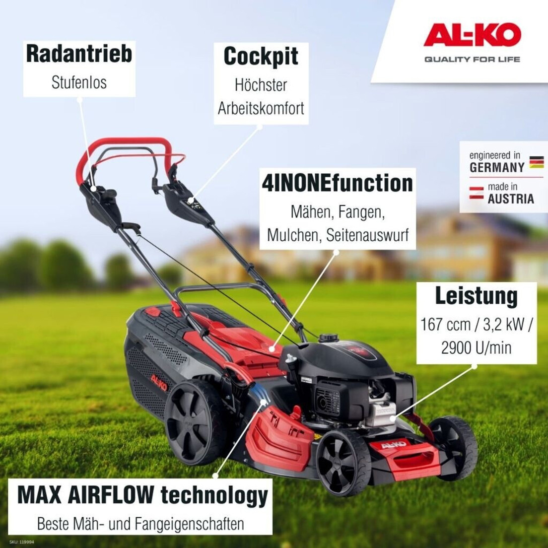 AL-KO Premium 521 VS-H Rasenmäher – Leistungsstarker Mäher für höchsten Komfort