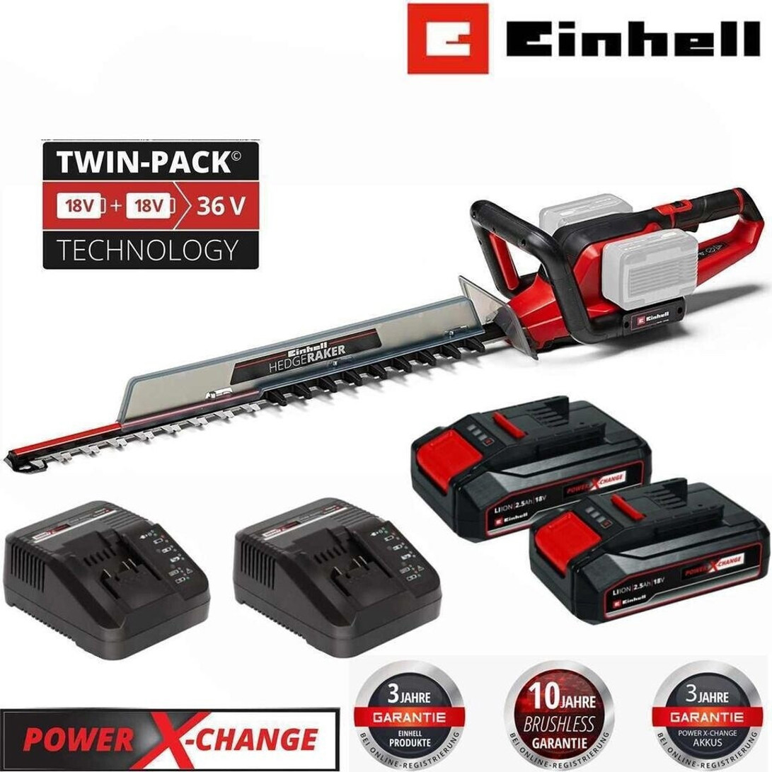 Einhell GE-CH 36/65 Heckenschneider Set - 2x Akku 2.5 Ah + 2x Ladegerät, 65 cm Schnittlänge Einhell GE-CH 36/65 Heckenschneider Set - 2x Akku 2.5 Ah + 2x Ladegerät, 65 cm Schnittlänge