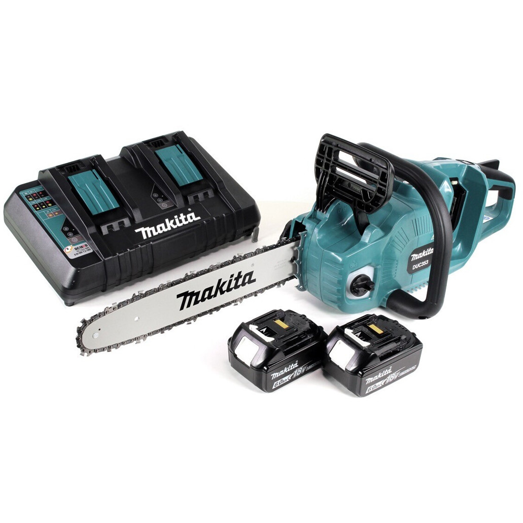 Makita DUC353 PG2 Kettensäge Set - 2x 5 Ah Akkus & Ladegerät DC18RD Makita DUC353 PG2 Kettensäge Set - 2x 5 Ah Akkus & Ladegerät DC18RD