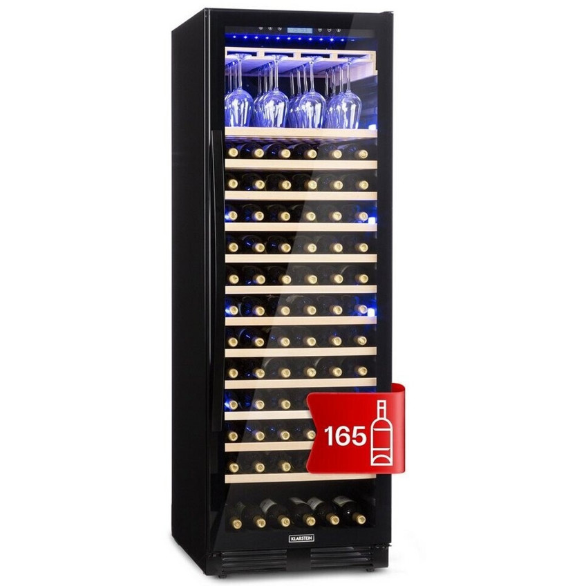 Klarstein Vinovilla Grande 165 - Schwarzer Weinkühlschrank für bis zu 165 Flaschen
