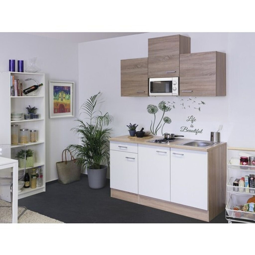 Flex-Well Singleküche 150 cm - Samoa Eiche, Matt Weiß, mit Geräten