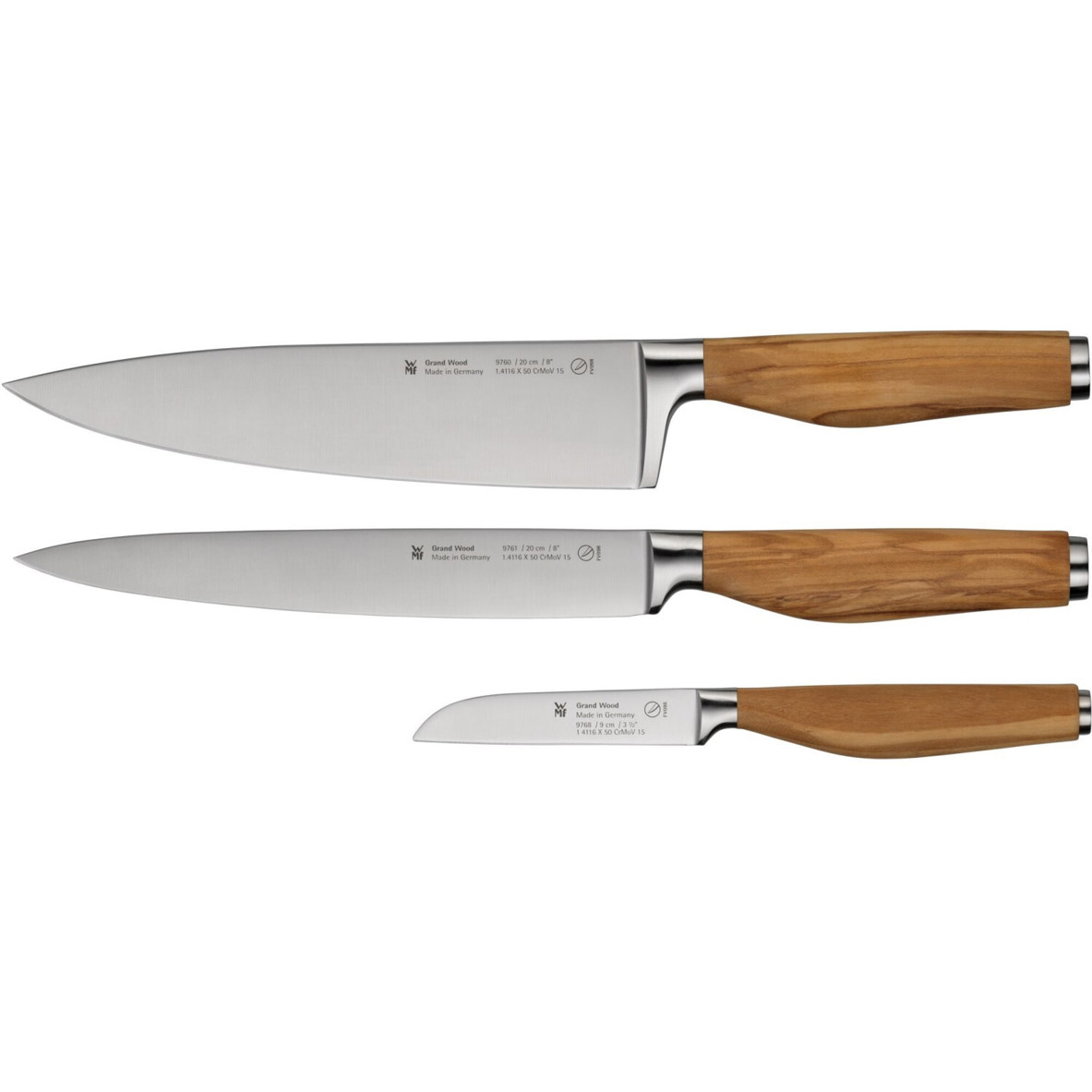 WMF Grand Wood 3-teiliges Messer-Set – Hochwertige Küchenmesser aus Edelstahl mit Holzgriffen WMF Grand Wood 3-teiliges Messer-Set – Hochwertige Küchenmesser aus Edelstahl mit Holzgriffen
