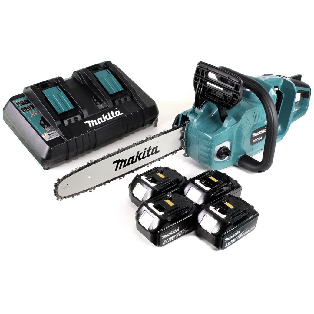 Makita DUC353 PT4 – Kettensäge mit 4 Akkus (5 Ah) & Doppel-Ladegerät Makita DUC353 PT4 – Kettensäge mit 4 Akkus (5 Ah) & Doppel-Ladegerät