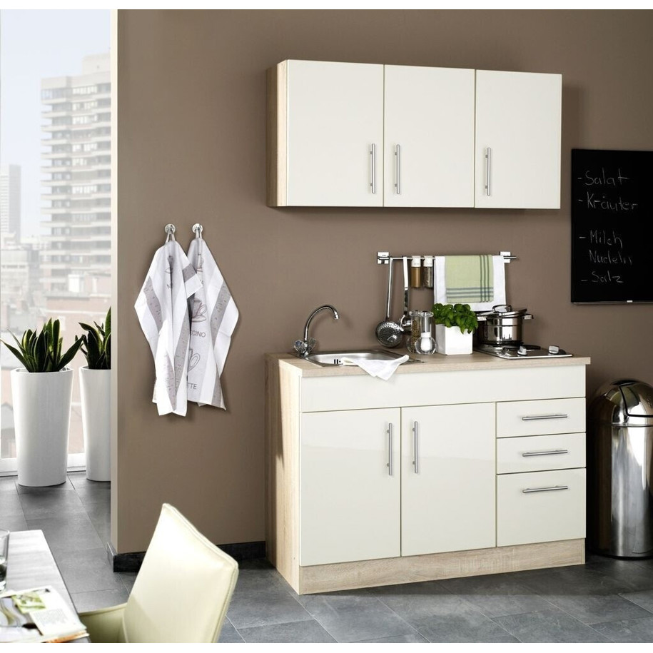 Held Möbel Miniküche TORONTO 120 cm - Kompaktküche mit Geräten in Creme