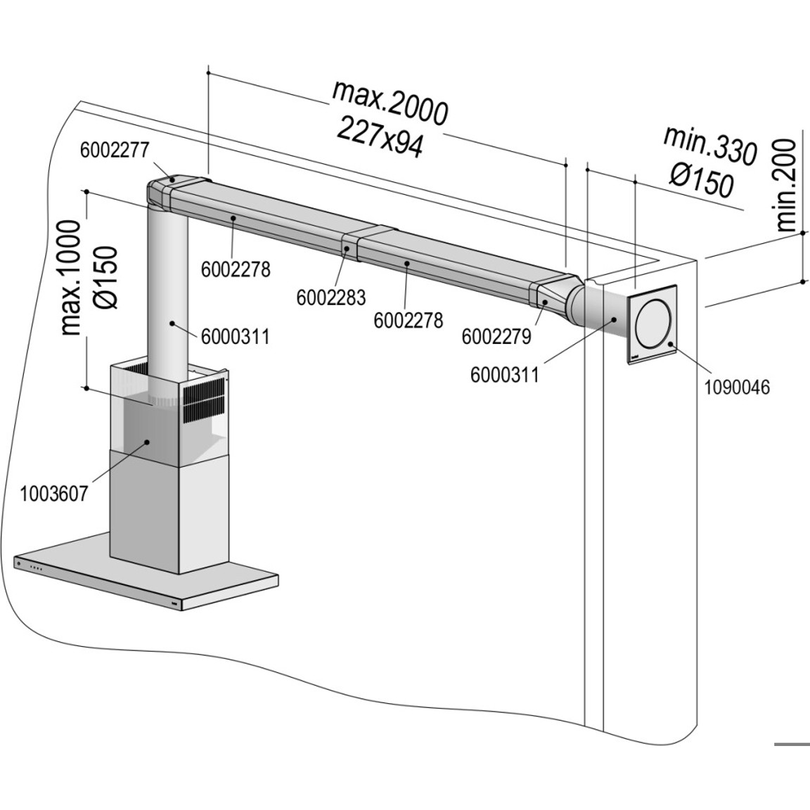 Berbel ECO III Abluft-Set 150 bT - Flach Dunstabzugshauben-Zubehör