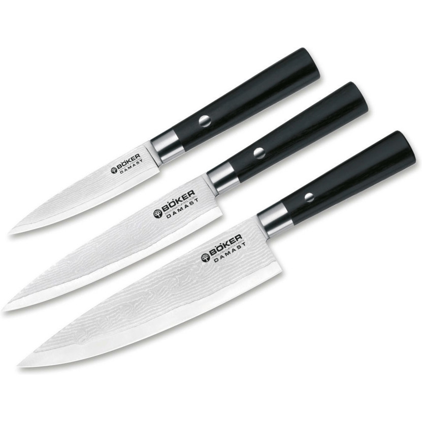 Böker 3-teiliges Damast Black Messerset - Premium Küchenmesser für den Gourmet Böker 3-teiliges Damast Black Messerset - Premium Küchenmesser für den Gourmet