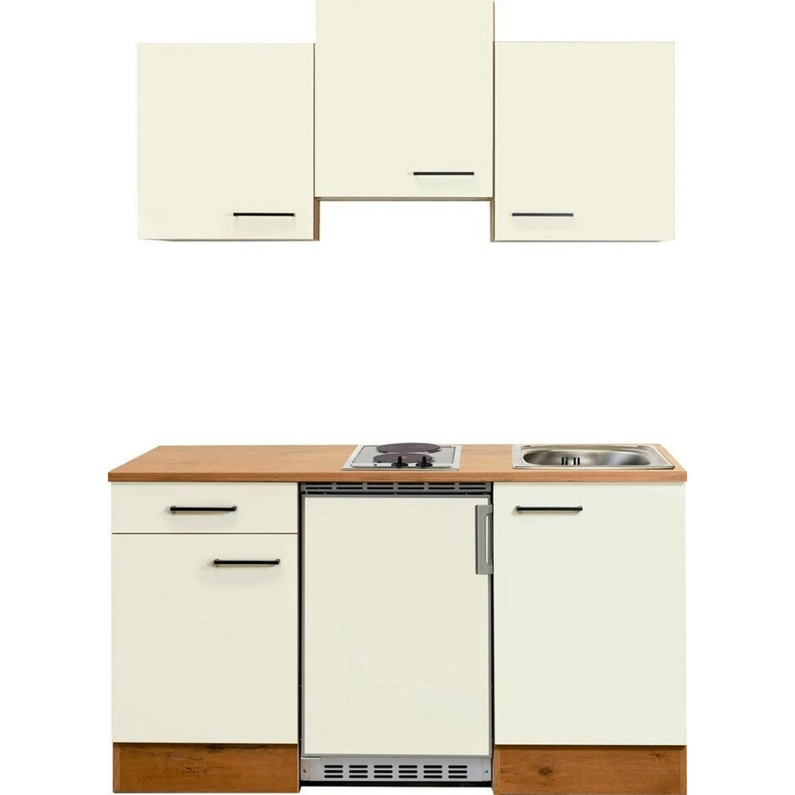 Flex-Well Singleküche GENUA - Elektrokochfeld & Kühlschrank - Breite 150 cm - Creme