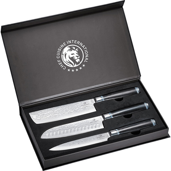 3-teiliges Chef Cuisine Damastmesser-Set – Hochwertige Küchenmesser für professionelle Ergebnisse 3-teiliges Chef Cuisine Damastmesser-Set – Hochwertige Küchenmesser für professionelle Ergebnisse