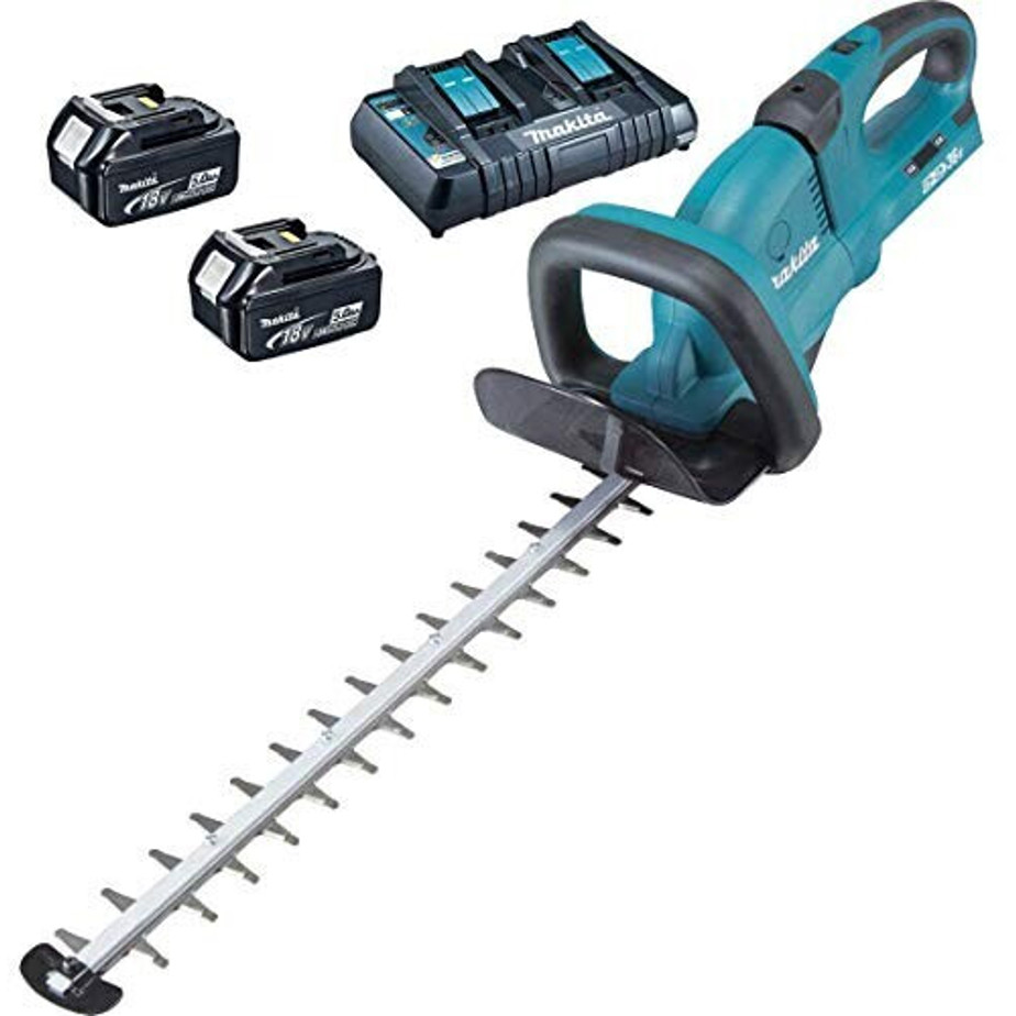 Makita DUH551 PT2 Heckenschere mit 2 x 5 Ah Akkus & Doppel-Schnellladegerät