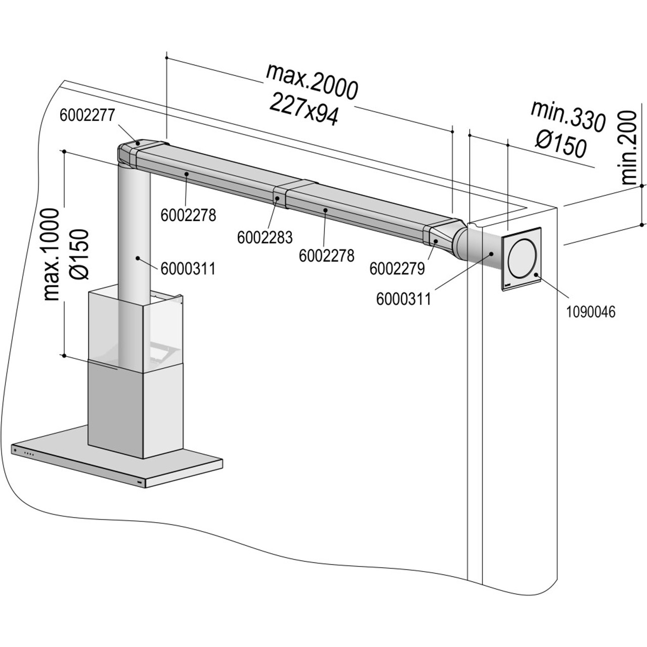 Berbel Abluft-Set III Flach 150 bT - Zubehör für Dunstabzugshauben