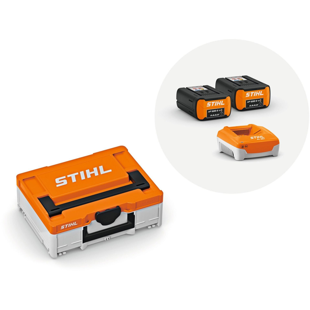 Stihl Power-Box 3: 2x Akku AP 500 S & Ladegerät AL 501 für Gartengeräte