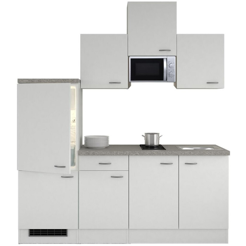 Flex-Well Kompaktküche Wito 210 cm - Küchenzeile mit Geräten in Weiß Matt, Zerlegt & Reversibel