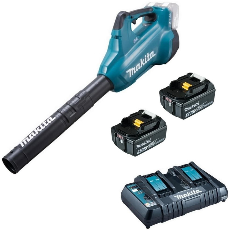 Makita DUB362Z Laubsauger Set – 2x 5,0 Ah Akkus & Doppelladegerät