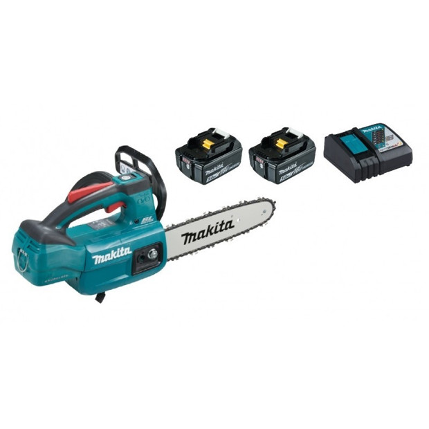 Makita DUC254 RT2 Kettensäge mit 2x Akku BL1850B und Ladegerät DC18RC