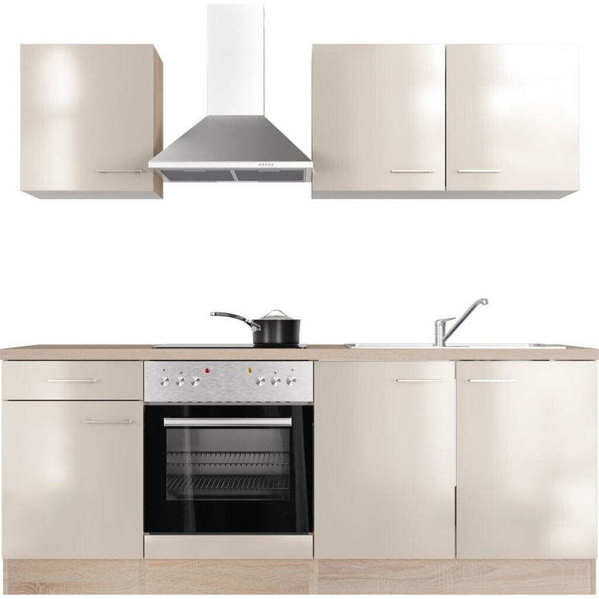 Flex-Well Küchenzeile Nepal 210 cm - Kompaktküche mit Geräten, kaschmir glänzend, zerlegt, reversibel