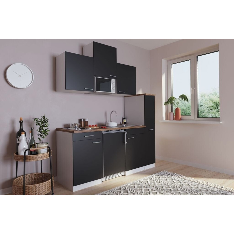Respekta Kompaktküche Schwarz 180 cm - Modell KB180WWMI