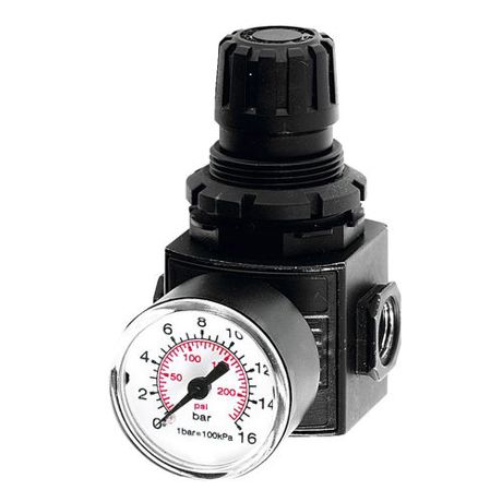 Druckminderer G1/4" für Druckluftpumpen mit Manometer 0-12 bar Druckminderer G1/4" für Druckluftpumpen mit Manometer 0-12 bar