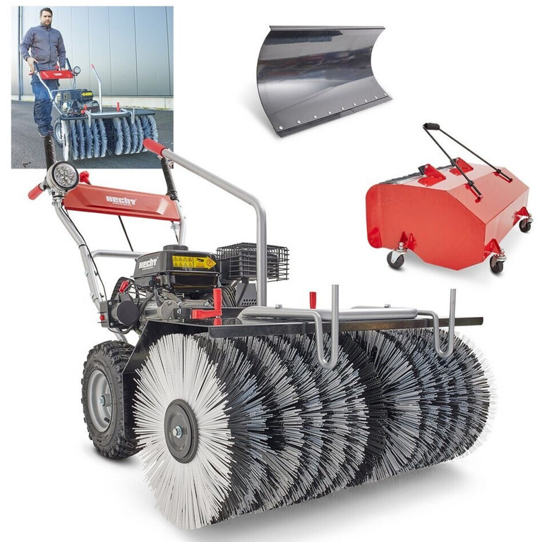 Hecht 8680 SE Benzin-Kehrmaschine Set mit Auffangbehälter & Schneeschild