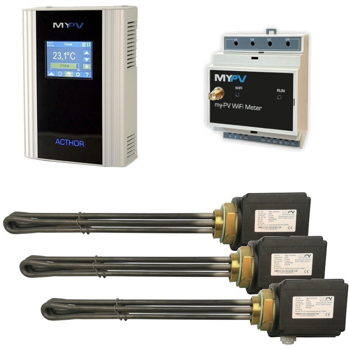 Einschraubheizkörper 3 kW mit AC Thor 9S Power Manager Set - 3 Stück | MYPV Heizungszubehör (24071)