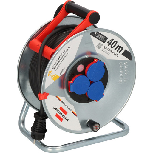 IP44 Kabeltrommel für den Außenbereich – 40m schwarzes Kabel, aus Stahlblech IP44 Kabeltrommel für den Außenbereich – 40m schwarzes Kabel, aus Stahlblech