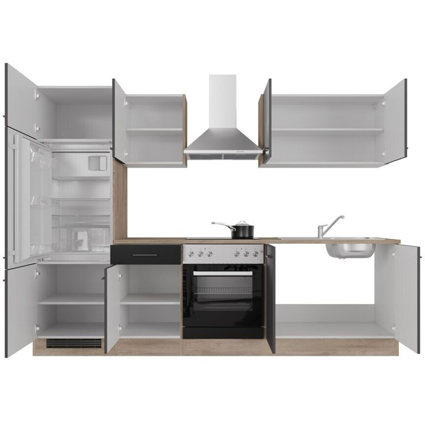 Flex-Well Capri Küchenzeile 270 cm - Schwarz Matt, Zerlegt, Reversibel, inkl. Geräte, Kompaktküche