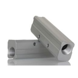 Ventilverteiler mit 2 G3/8 und 3 G1/4 Buchsen - Aluminium, REACH-konform, PED 2014/68/UE