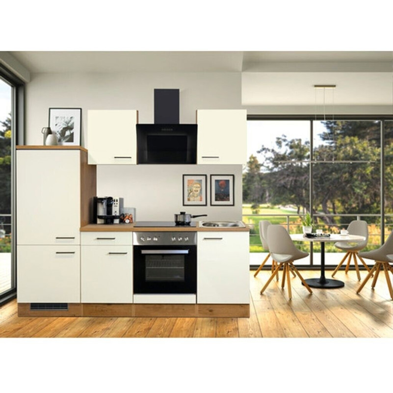 Flex-Well Exclusiv Küchenzeile Vintea 220 cm - Magnolia Matt & Lancelot Oak Weiß