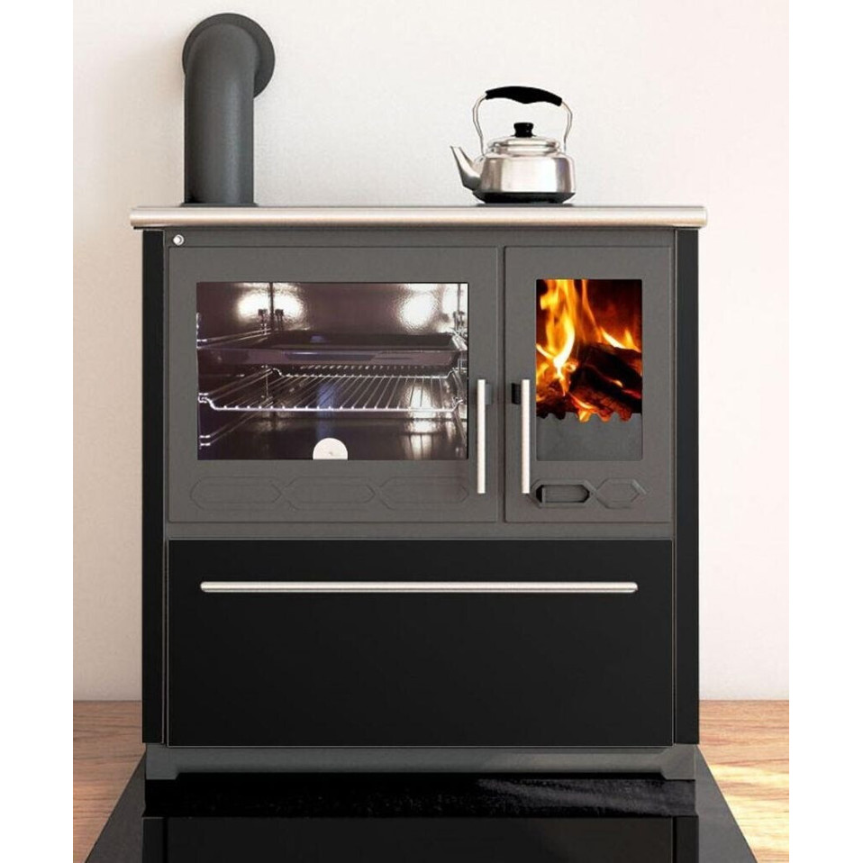 Plamen 850 Links Festbrennstoffherd - Schwarz | Küchenofen
