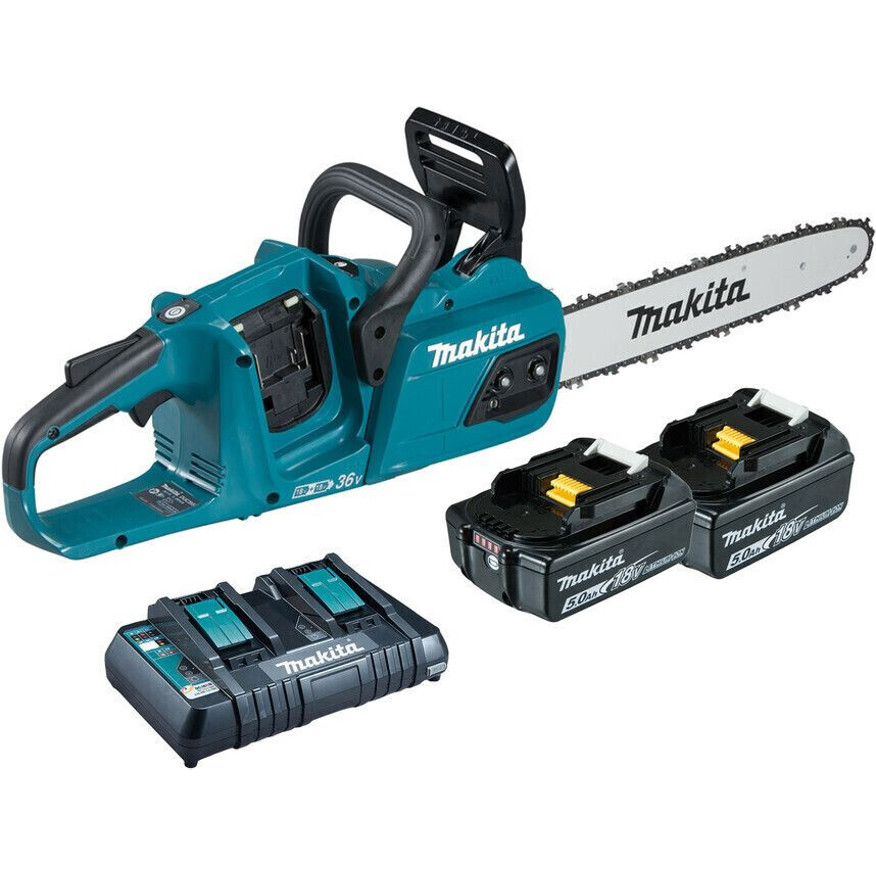 Makita DUC355PT2 Kettensäge Set mit 2x BL1850B Akkus und Ladegerät Makita DUC355PT2 Kettensäge Set mit 2x BL1850B Akkus und Ladegerät