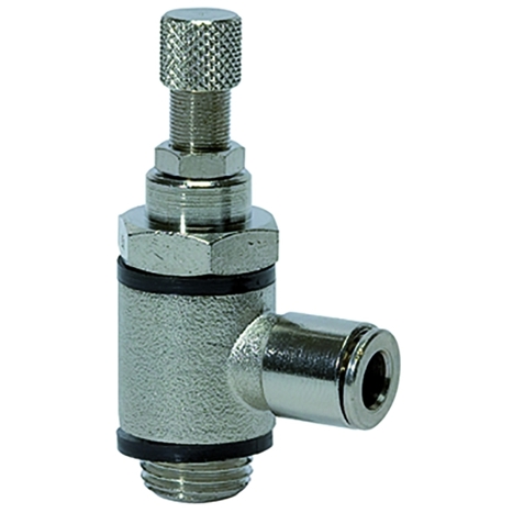 Drosselventil für beidseitige Drosselung | Steckverbindung G1/8, Schlauchdurchmesser 8mm Drosselventil für beidseitige Drosselung | Steckverbindung G1/8, Schlauchdurchmesser 8mm