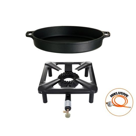 Kompaktes Hockerkocher-Set mit Gusseisenpfanne Ø 40 cm – Inkl. Gasschlauch & Regler Kompaktes Hockerkocher-Set mit Gusseisenpfanne Ø 40 cm – Inkl. Gasschlauch & Regler