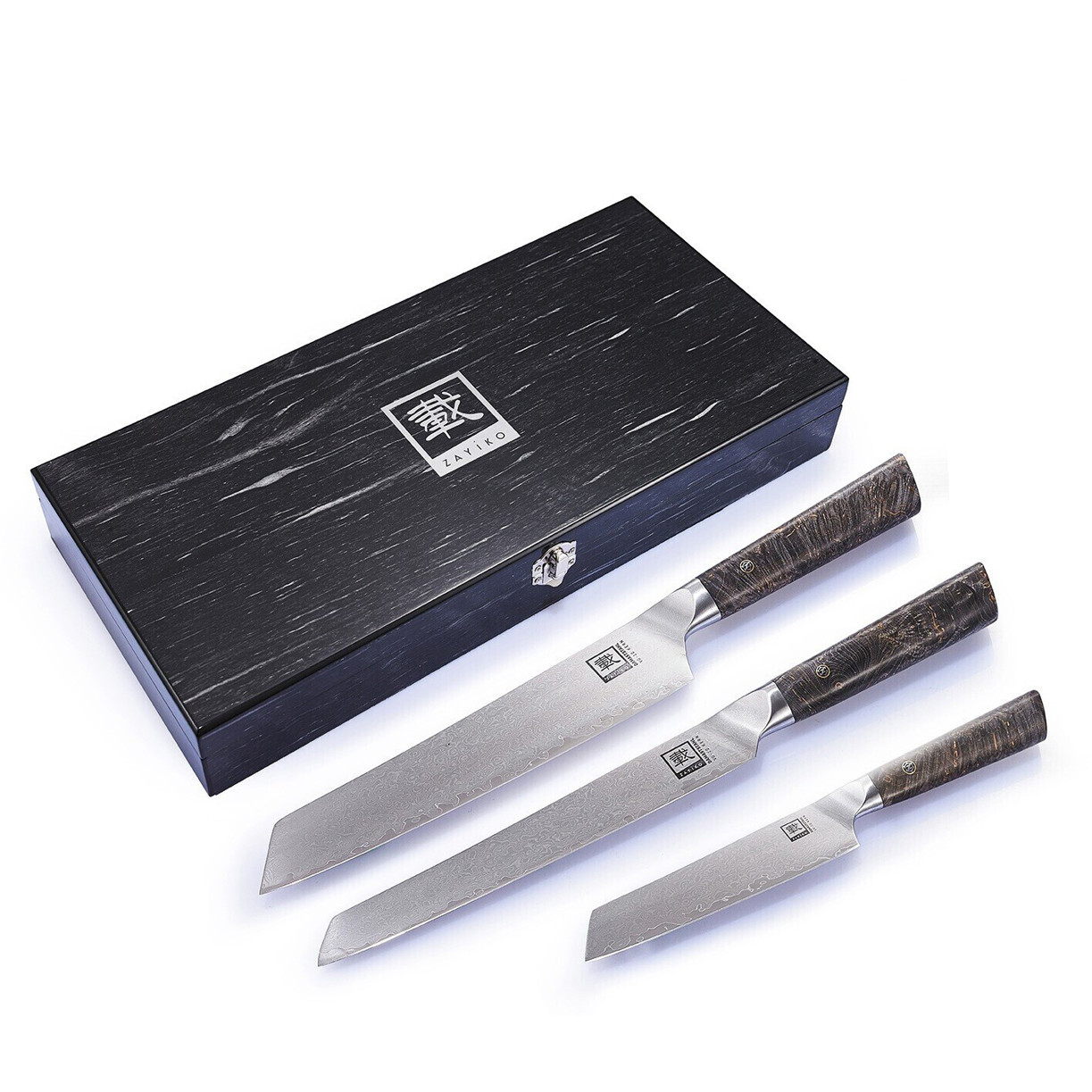 Zayiko Profi 3er-Messer-Set mit Ahornholzgriffen