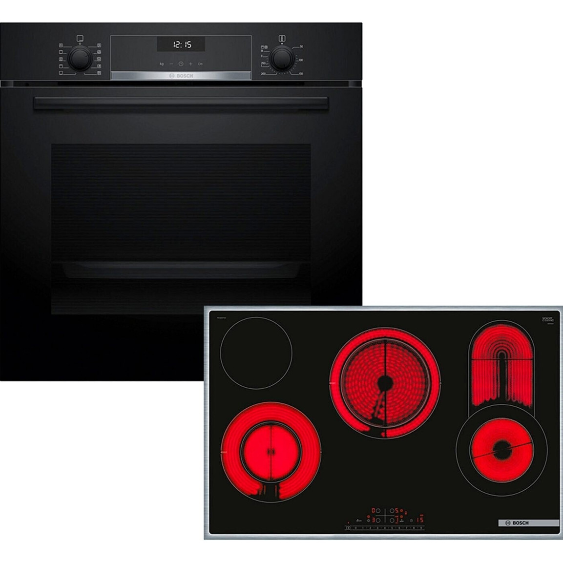 Bosch HBD632LS81 3-in-1 Kombi-Herdset: HBG537BB3 Backofen + PKC845FP1D Kochfeld