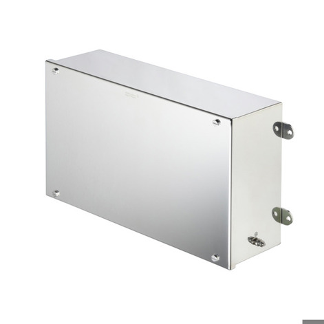 Ex-Metallgehäuse 400 x 250 x 130 mm - Spiegelpoliert, Flanschplatte: Nein, M5 Sechskantschraube mit Schlitz (10mm Schlüsselweite) - Silikondichtung