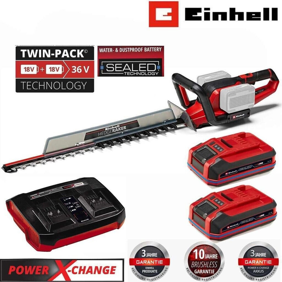 Einhell GE-CH 36/65 | 2 x Sealed Akku 4.0 Ah | Wasserdichte Heckenschere mit Twincharger Einhell GE-CH 36/65 | 2 x Sealed Akku 4.0 Ah | Wasserdichte Heckenschere mit Twincharger